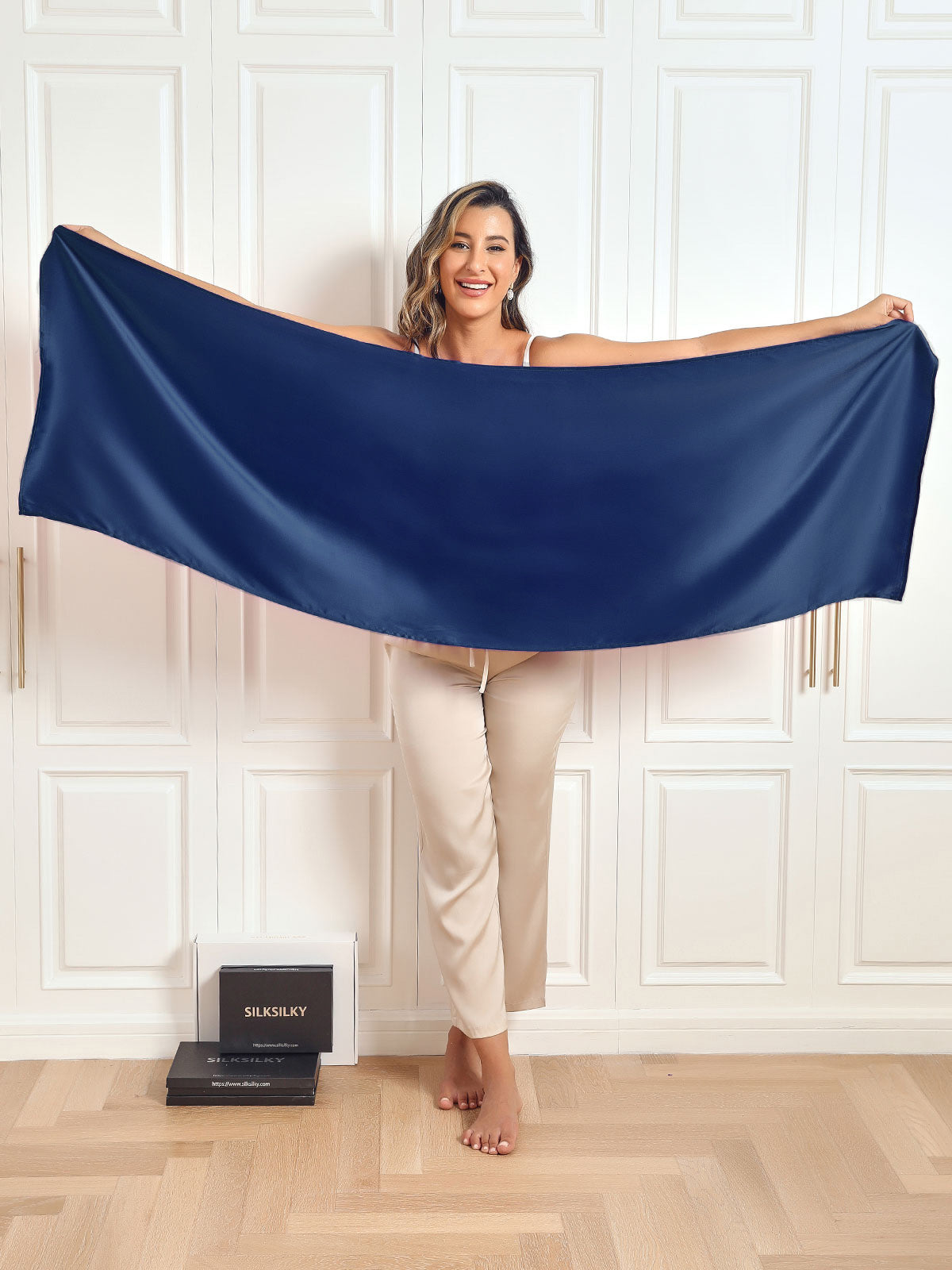 SilkSilky-FR Pure Soie Scarf BleuFoncé 002
