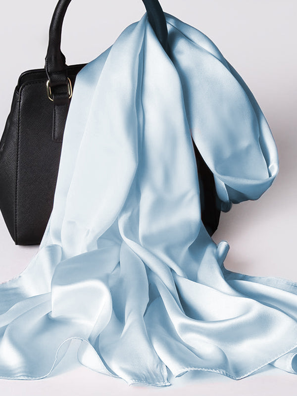 SilkSilky-FR Pure Soie Scarf BleuClair 001