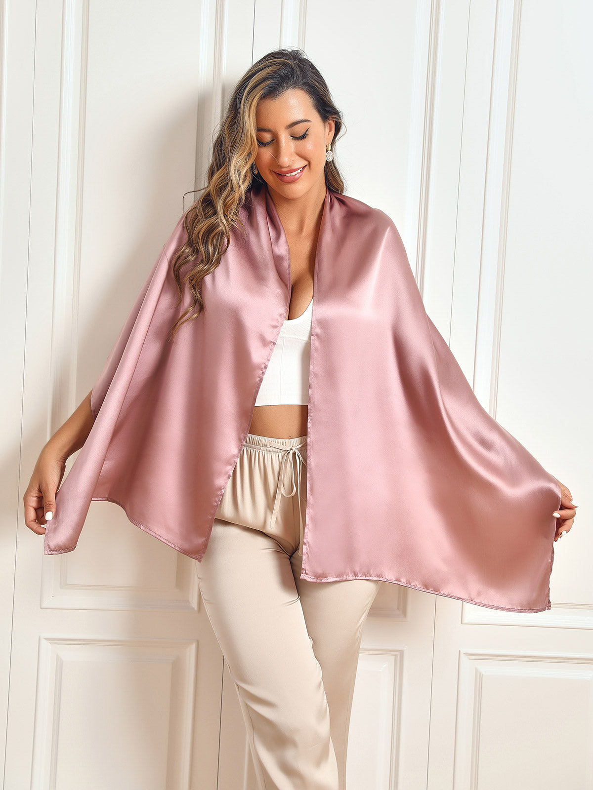 SilkSilky-FR Pure Soie Scarf MauvePâle 001