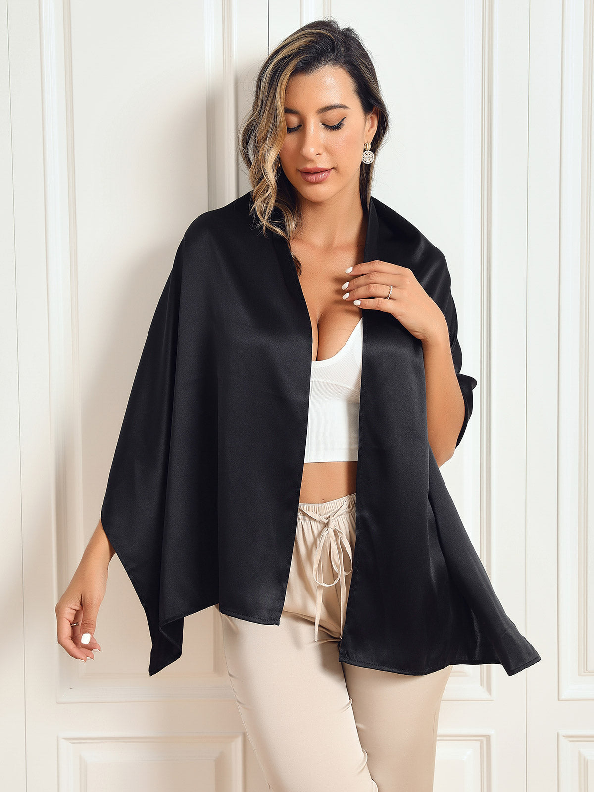 SilkSilky-FR Pure Soie Scarf Noir 002