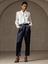 [Bleu Foncé] SilkSilky-FR 19Momme Soie Womens Pants 001