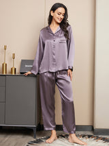 [Gris Pourpre] SilkSilky-FR Long Sleeve Lapel Collar Femme Pyjamas 001