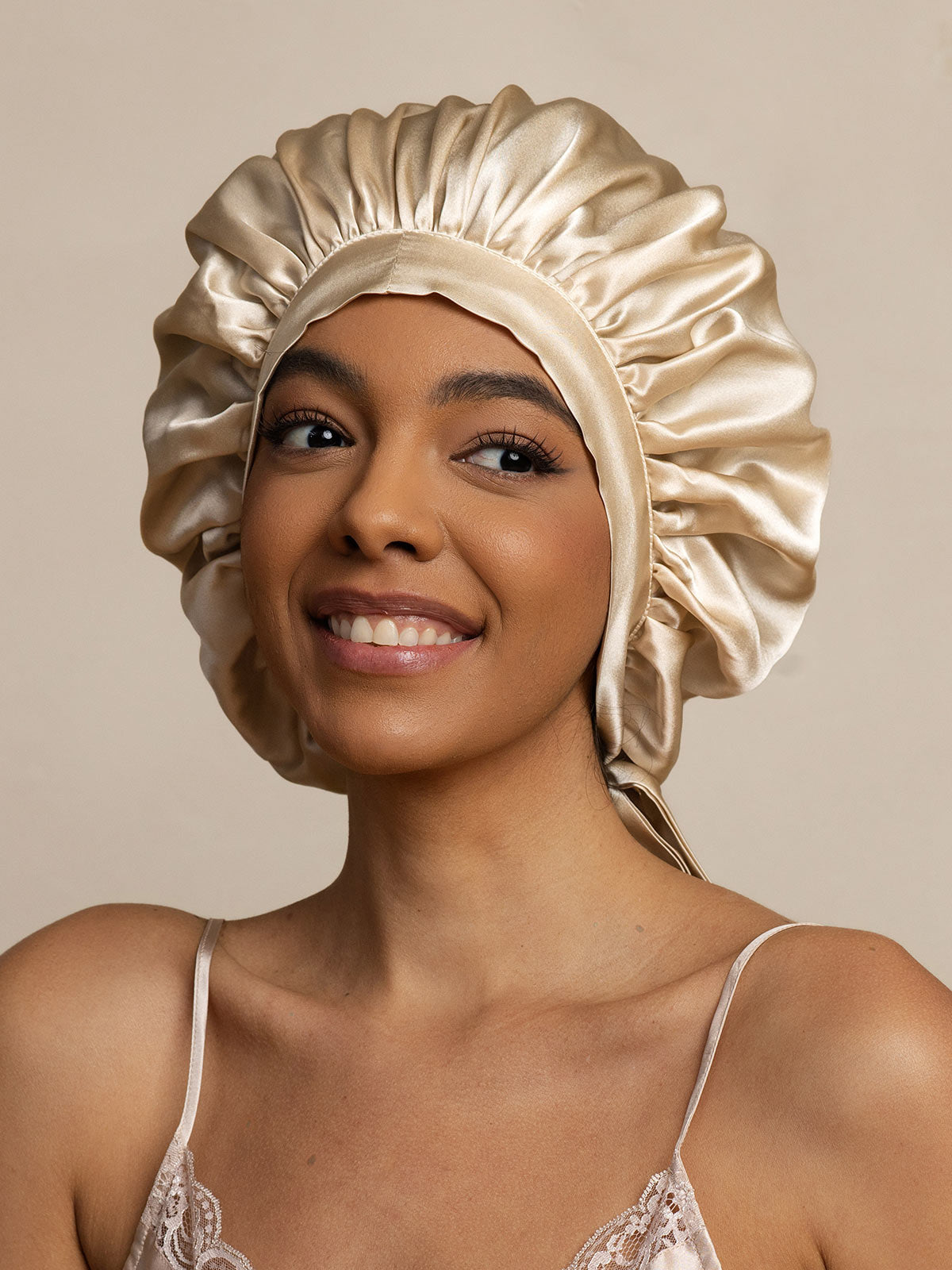 [Beige] SilkSilky-FR Pure Soie Sleep Cap 003