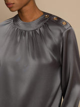 [Gris Foncé] SilkSilky-FR 19Momme Manches longues Col Rond Blouse 006