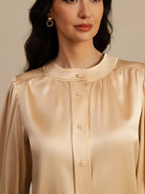 [Champagne] SilkSilky-FR 19Momme Long Sleeve Round Neck Blouse 005