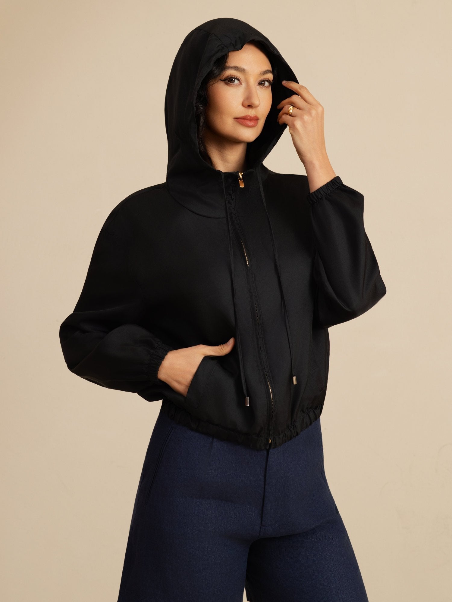 [Noir] SilkSilky-FR 18Momme Manches longues Col Montant Femme Manteaux 005