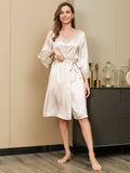 SilkSilky-FR Pure Soie Trois-quart Nightgown&Robe Set Ivory 006