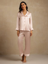 [Rose] SilkSilky-FR Manches longues Col Cranté Femme Pyjamas 007