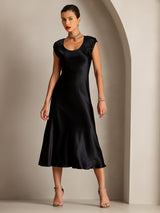 [Noir] SilkSilky-FR Cap Sleeve Robes 006
