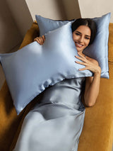 [BleuFoncé+BleuClair] SilkSilky-FR 22Momme Pure Soie Pillowcase 004
