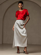 [Rouge Vineux] SilkSilky-FR Short Sleeve Boat Neck Femme T-Shirt 006