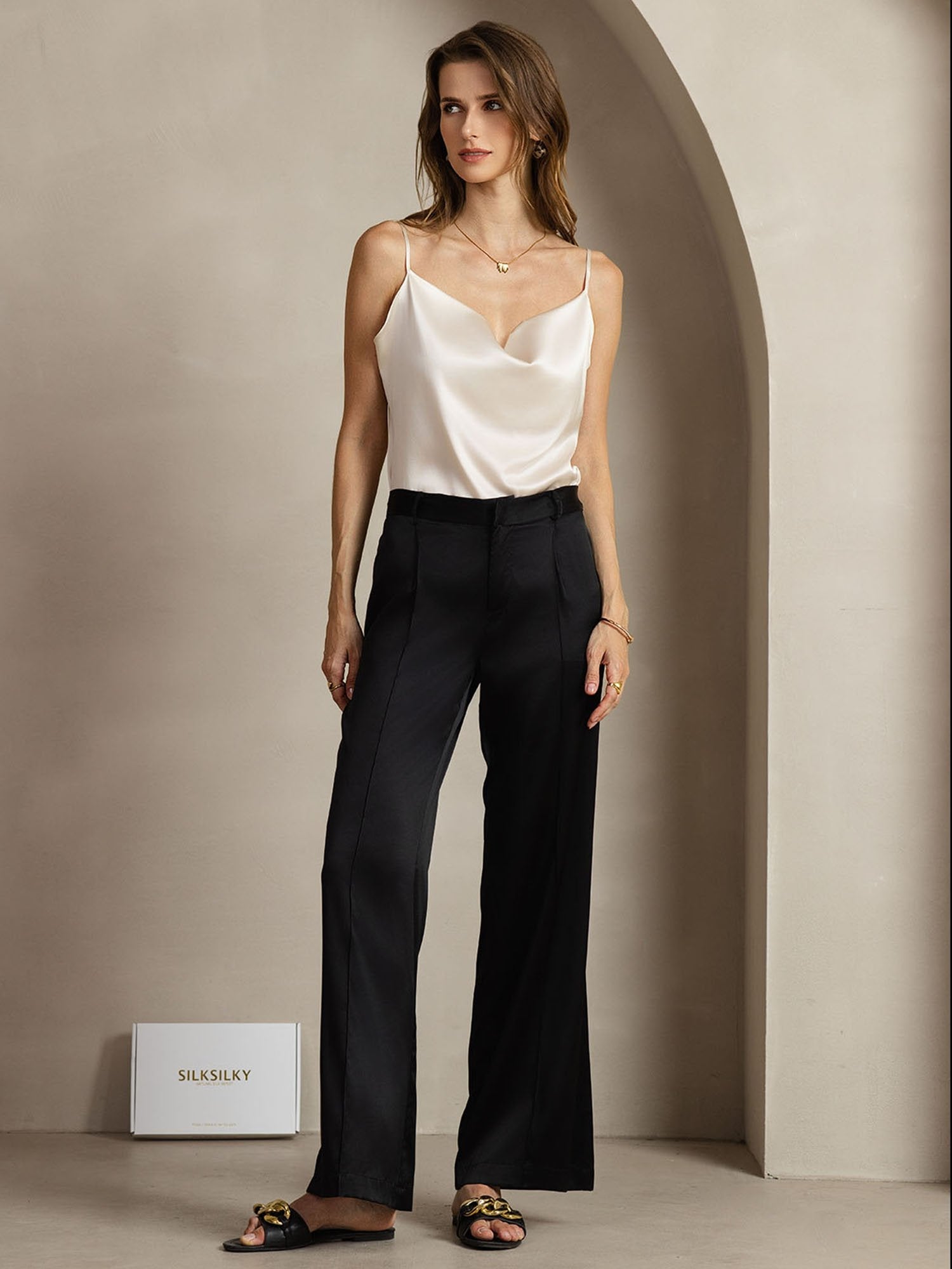 [Noir] SilkSilky-FR 19Momme Soie Womens Pants 003