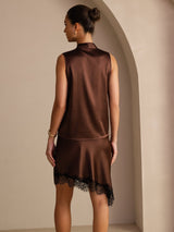 [Chocolat Noir] SilkSilky-FR Sleeveless Tie Neck Top À Fines Brides 002
