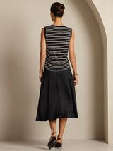 [Rayure Noire] SilkSilky-FR Sleeveless Round Neck Top À Fines Brides 002