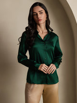 [Vert Foncé] SilkSilky-FR Long Sleeve Lapel Collar Femme Chemise 003