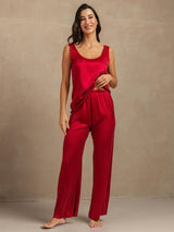 [Rouge Vineux] SilkSilky-FR 19Momme Sans manches Encolure Dégagée Femme Pyjamas 004