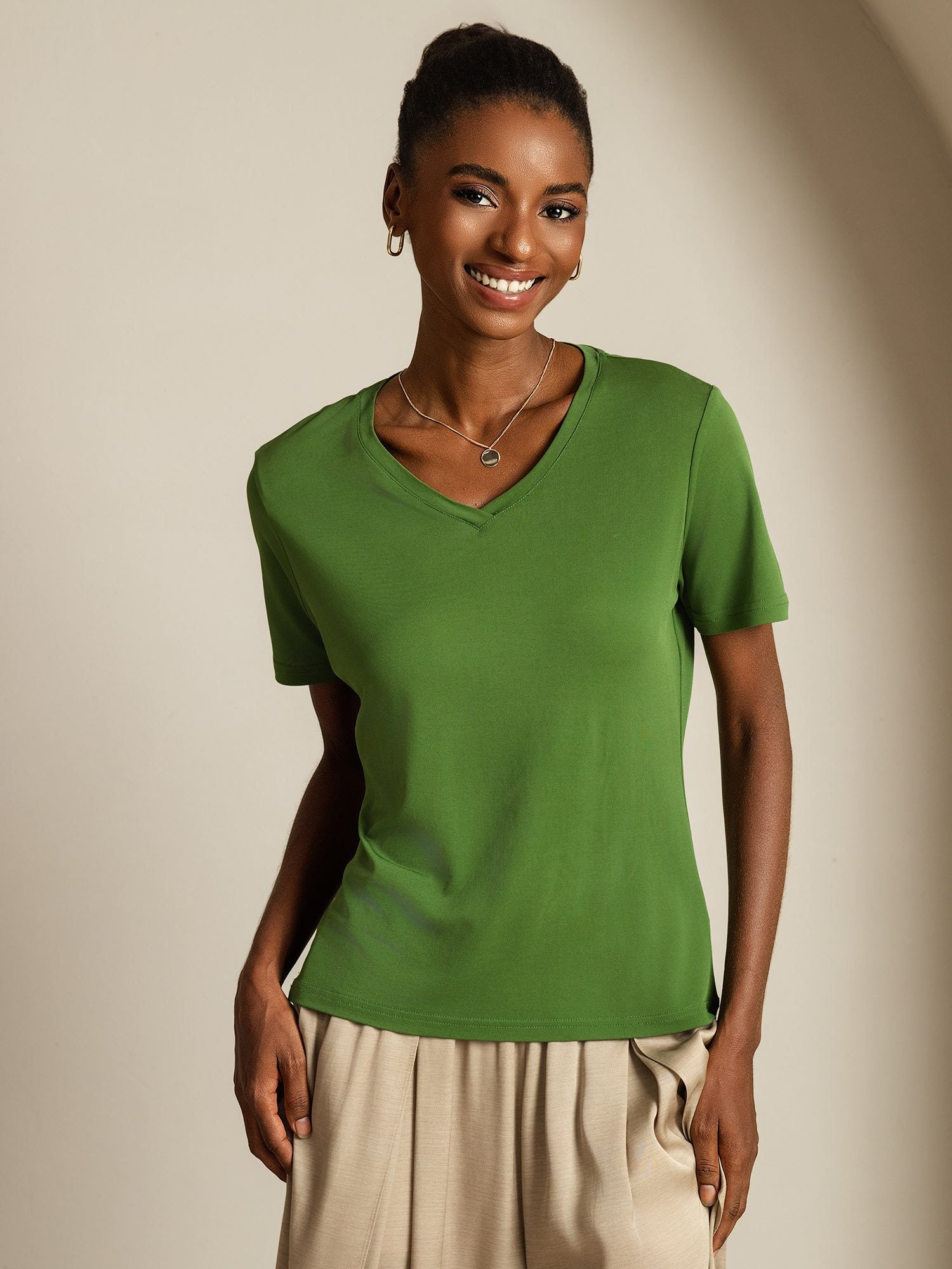 [Vert] SilkSilky-FR Soie Womens T-Shirt 003