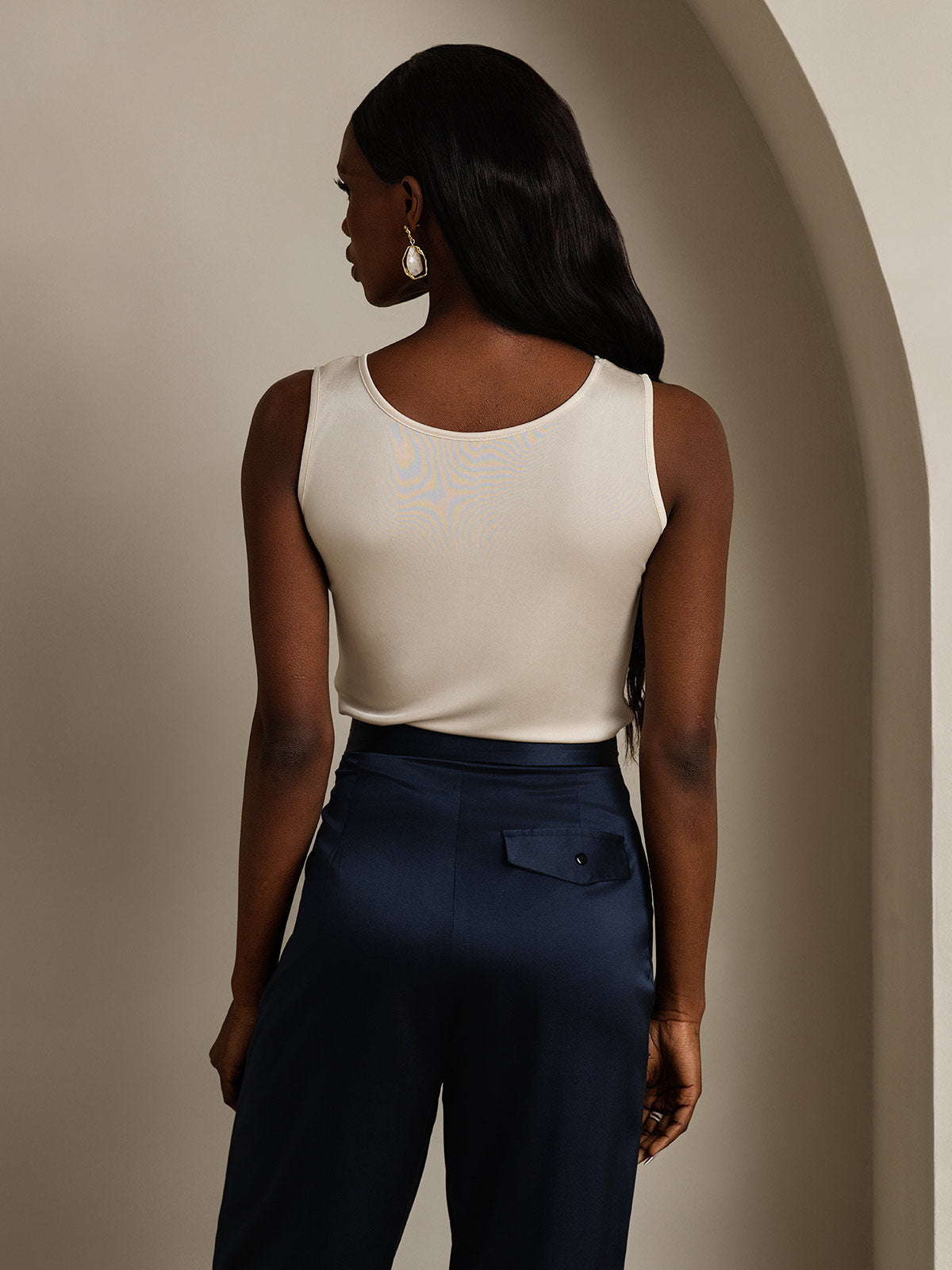 [Beige] SilkSilky-FR Soie Tricotée Col Rond Femme T-Shirt 002
