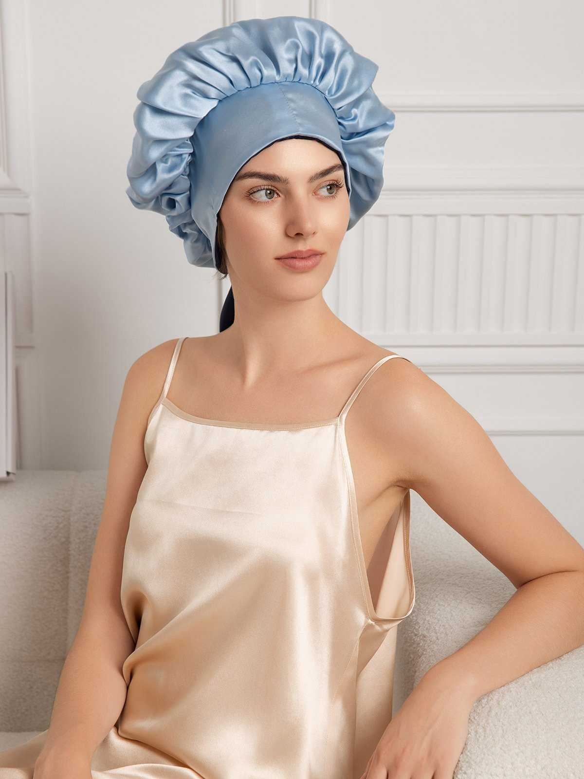 SilkSilky-FR Pure Soie Sleep Cap BleuFoncé 008