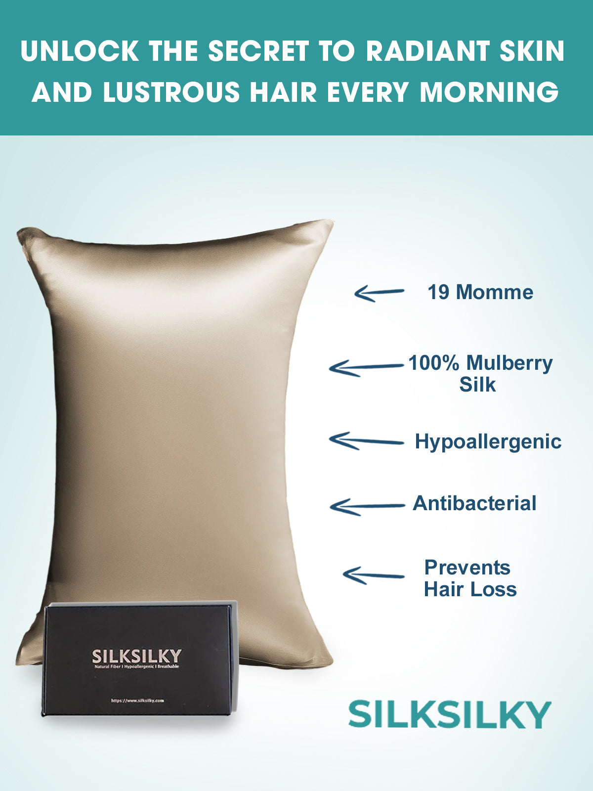 SilkSilky FR 19Momme Pure Soie Pillowcase Kaki 003