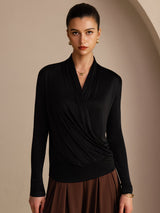 [Noir] SilkSilky-FR Long Sleeve Blouse 001