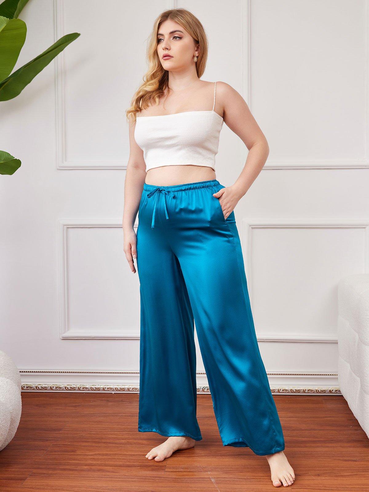 SilkSilky FR Pure Soie Plus Size Womens Pants BleuRoyal 006