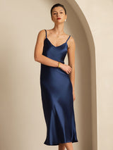 [Bleu Foncé] SilkSilky-FR Sleeveless V Neck Robes 006