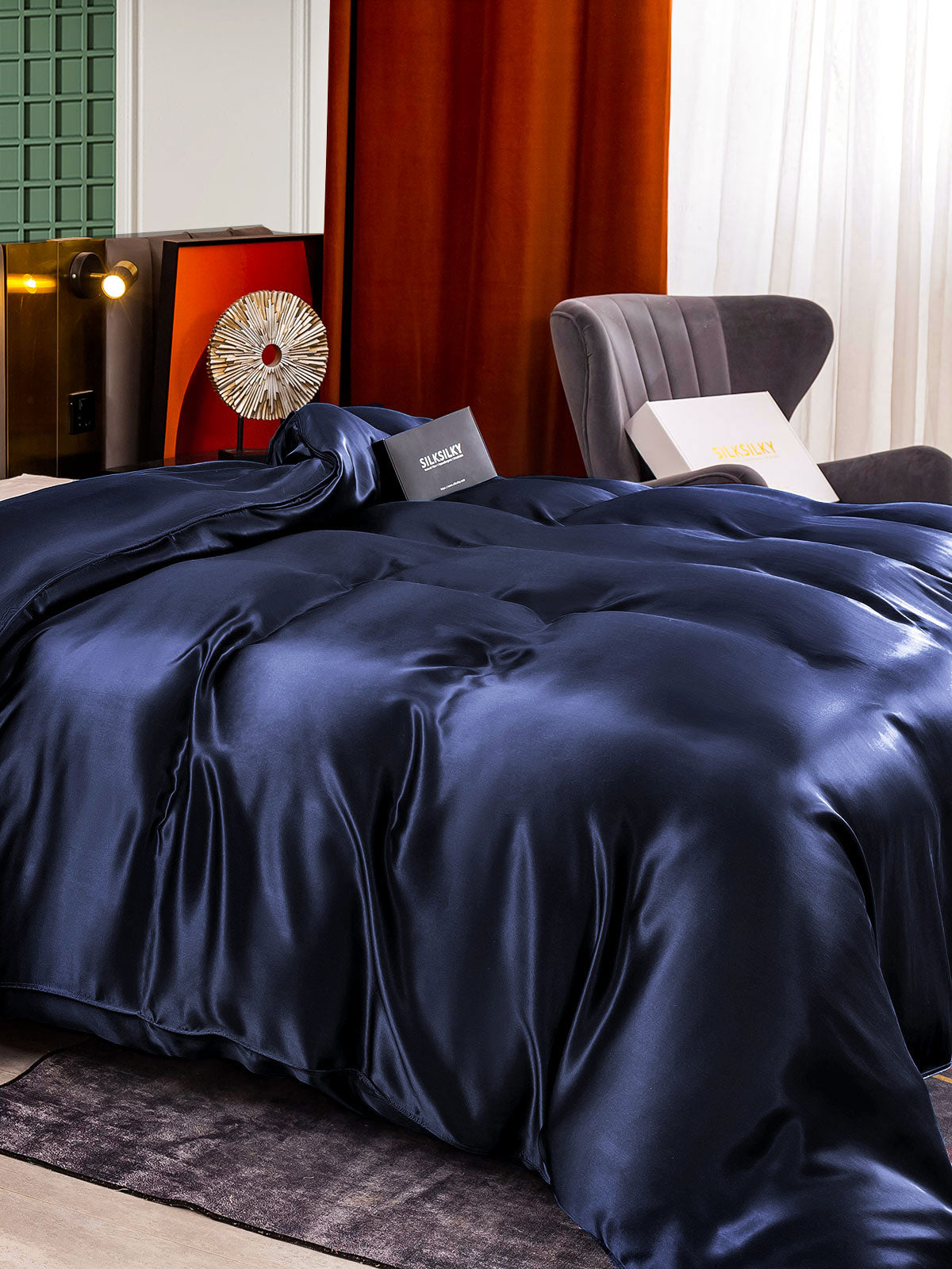 [Bleu Foncé] SilkSilky-FR 25Momme Pure Soie Duvet Cover 004