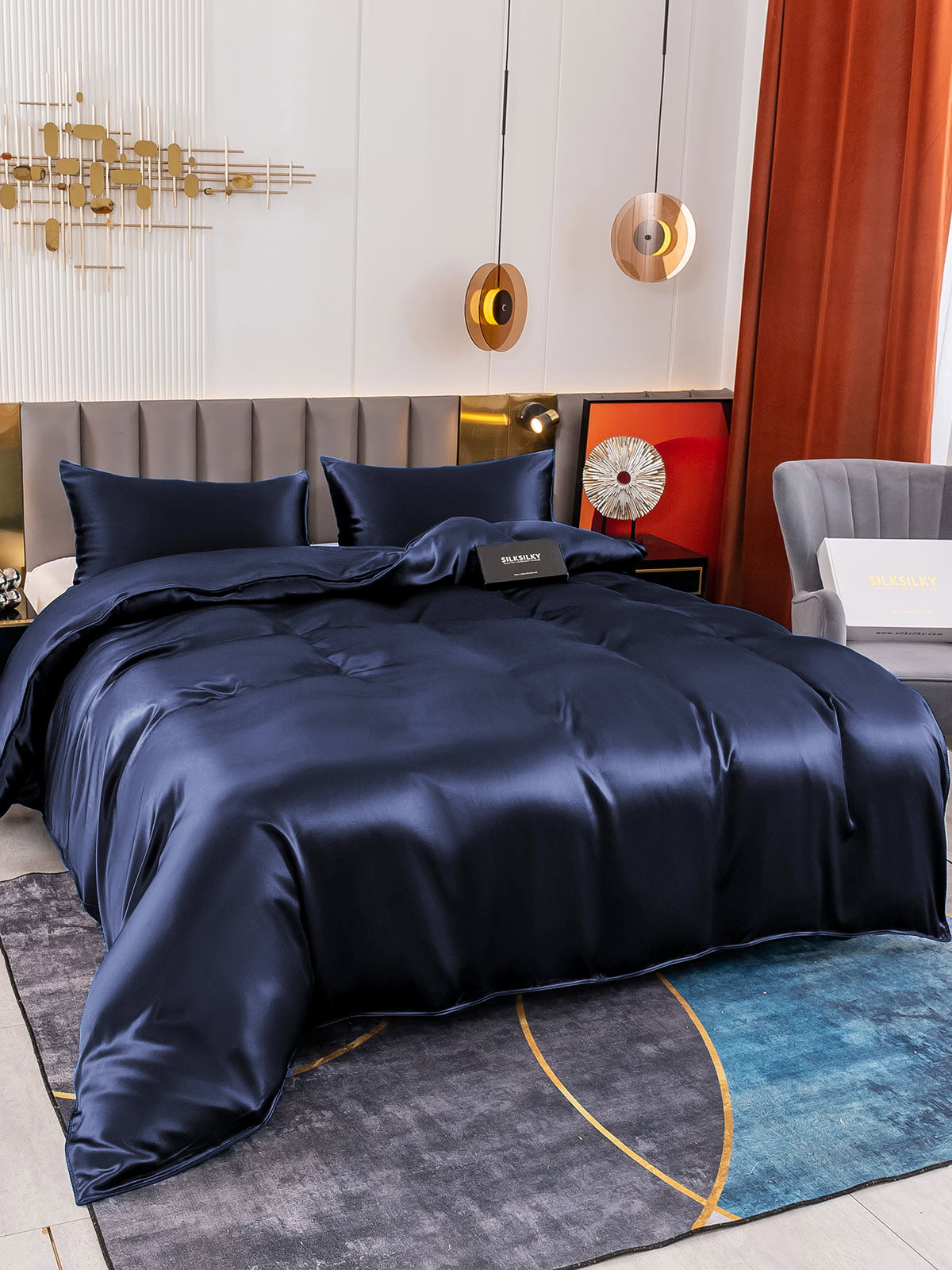 [Bleu Foncé] SilkSilky-FR 19Momme Pure Soie Bedding Set 004