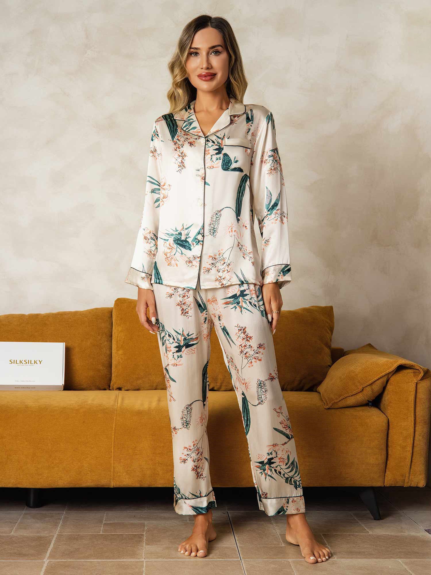 [Ivory] SilkSilky-FR Pure Soie Womens Pajamas 005