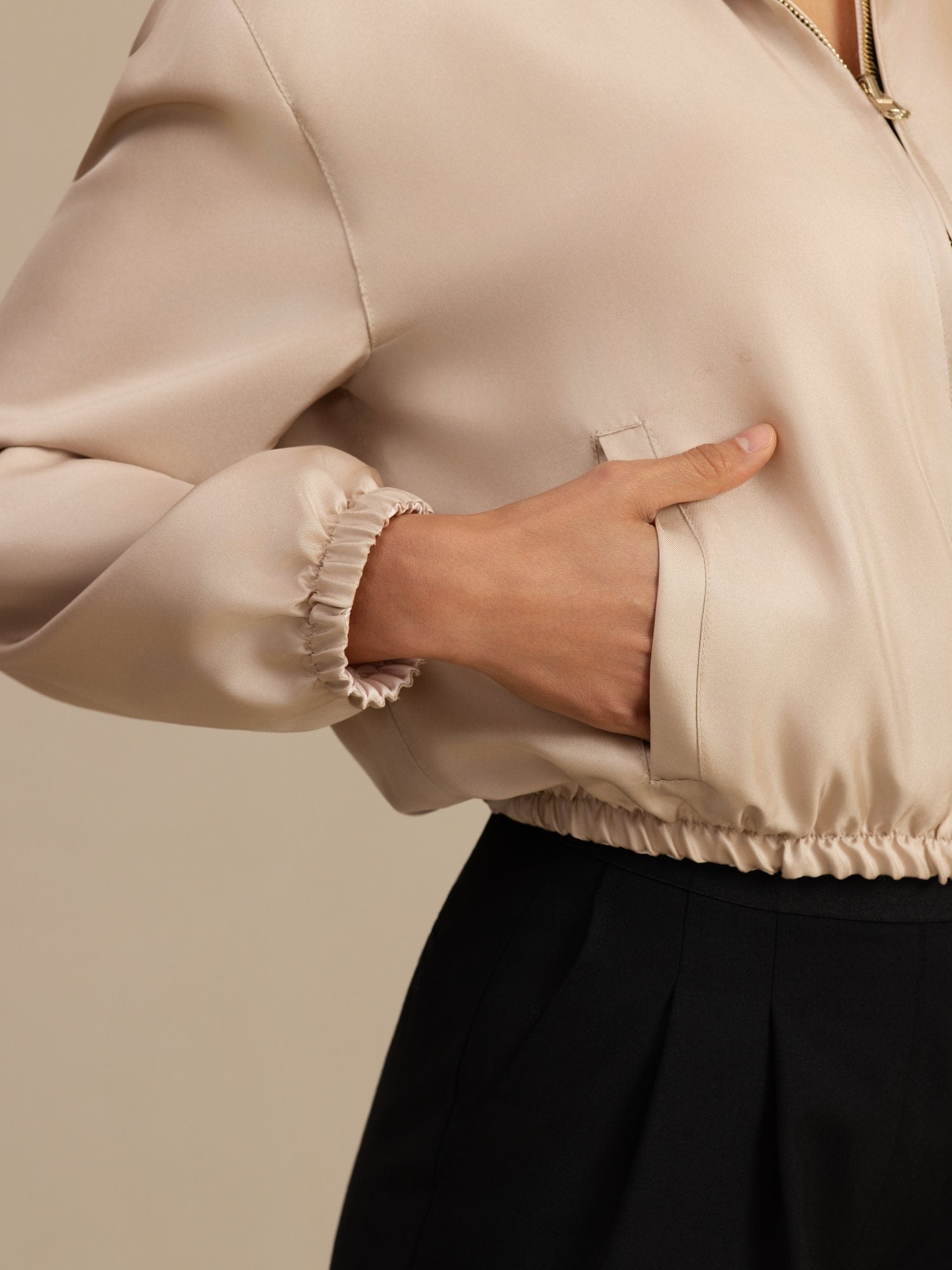 [Tan+Rose] SilkSilky-FR 18Momme Manches longues Col Montant Femme Manteaux 006