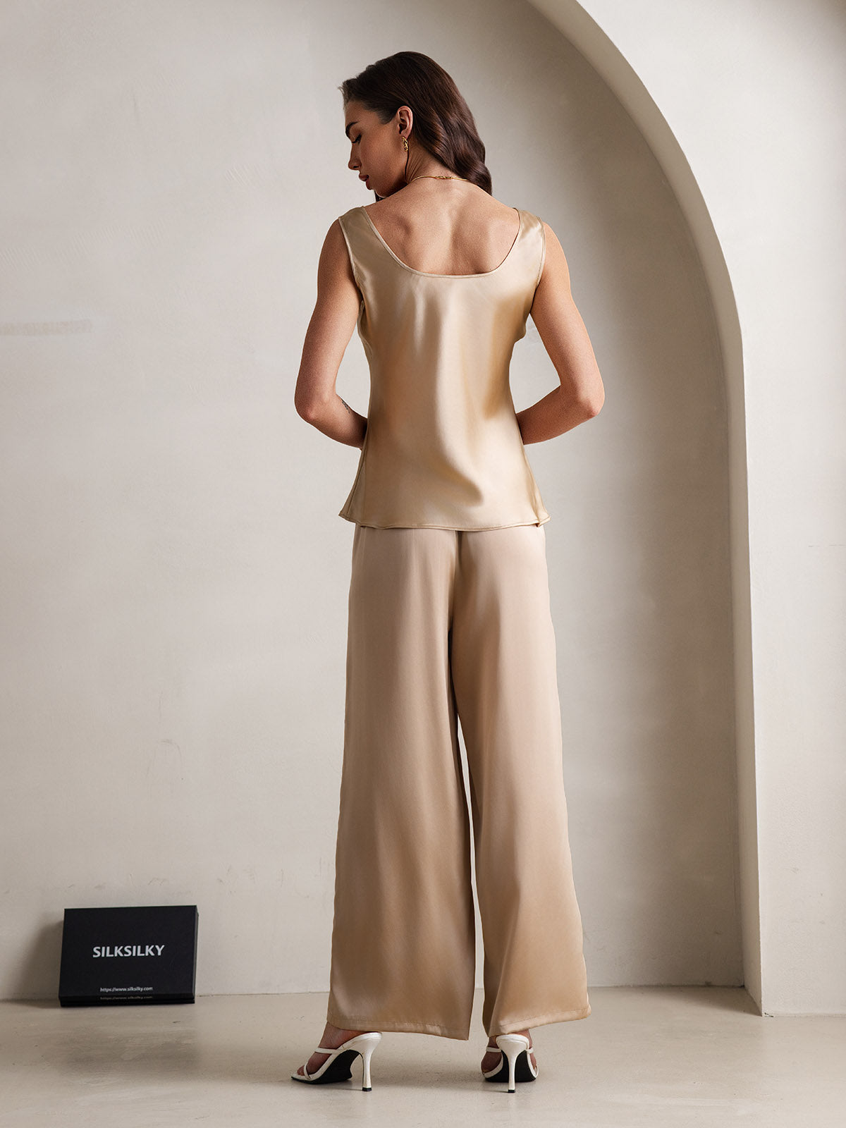 [Champagne] SilkSilky-FR Pure Soie Col Bateau Ensemble Camisole 002
