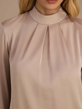 [Café] SilkSilky-FR Long Sleeve Stand Collar Blouse 006