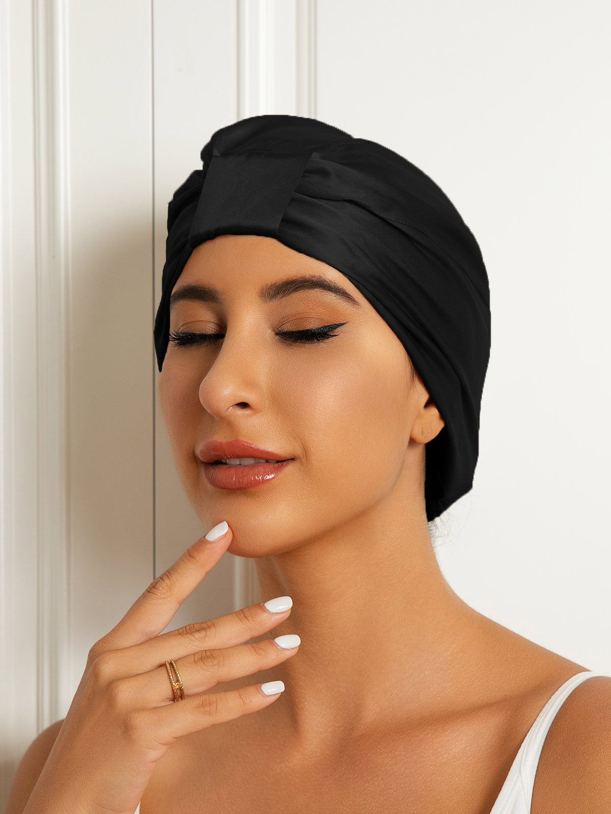 SilkSilky-FR Pure Soie Sleep Cap Noir 003