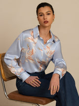 [Bleu Clair] SilkSilky-FR 19Momme Manches longues Col à Revers Femme Chemise 001