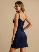 [Bleu Foncé] SilkSilky-FR Sleeveless Round Neck Chemises de nuit 002