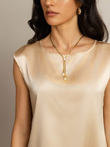 [Champagne] SilkSilky-FR Cap Sleeve Round Neck Femme T-Shirt 005