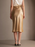 SilkSilky-FR 19Momme Pure Soie Skirt Champagne 002