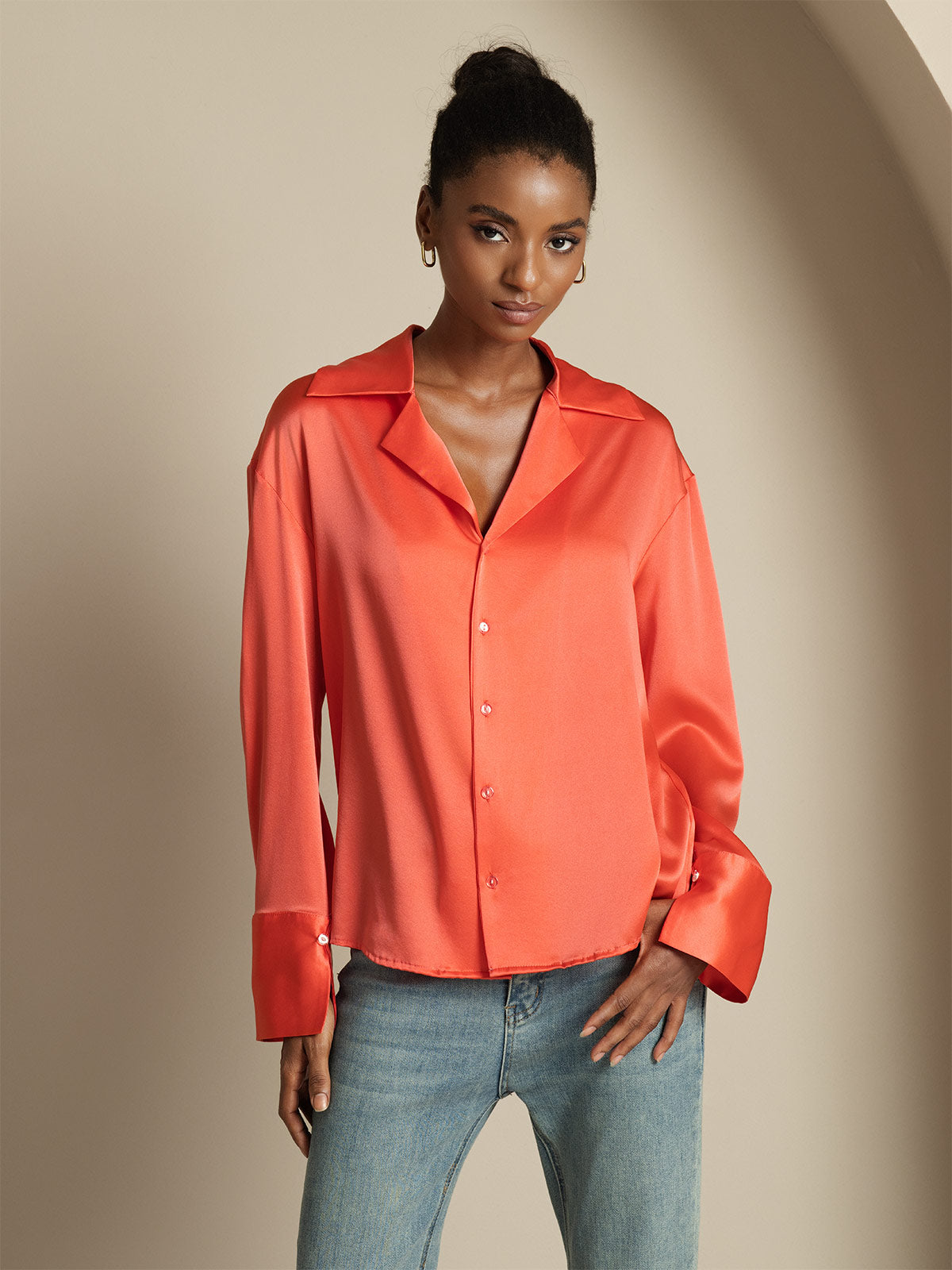 [Rouge Impérial] SilkSilky-FR 19Momme Soie Womens Shirt 005