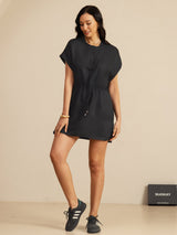 [Noir] SilkSilky-FR 18Momme Mancheron Col Henley Robes 006