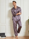 SilkSilky FR 19Momme Pure Soie Manches longues Revers Homme Pyjamas Gris 003