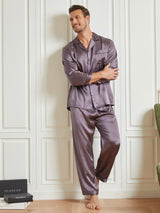 [Gris Pourpre] SilkSilky-FR Manches longues Col Cranté Homme Pyjamas 001
