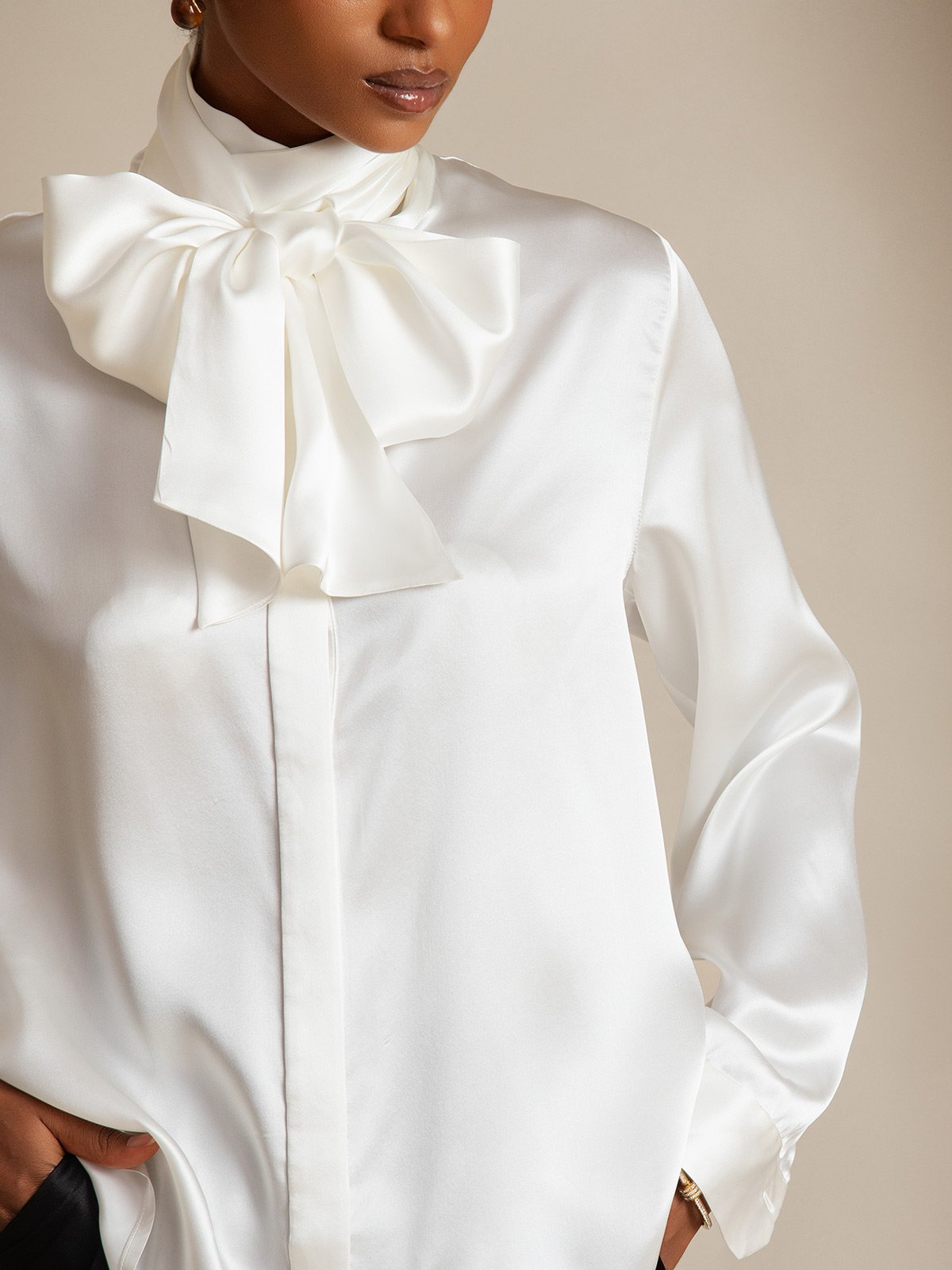 [Blanc] SilkSilky-FR 19Momme Soie Womens Shirt 003