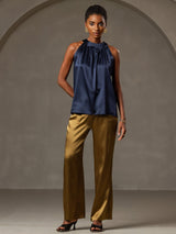[Bleu Foncé] SilkSilky-FR Sleeveless Halter Femme T-Shirt 005