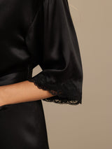[Noir] SilkSilky-FR Manches mi-longues Femme Peignoir 004