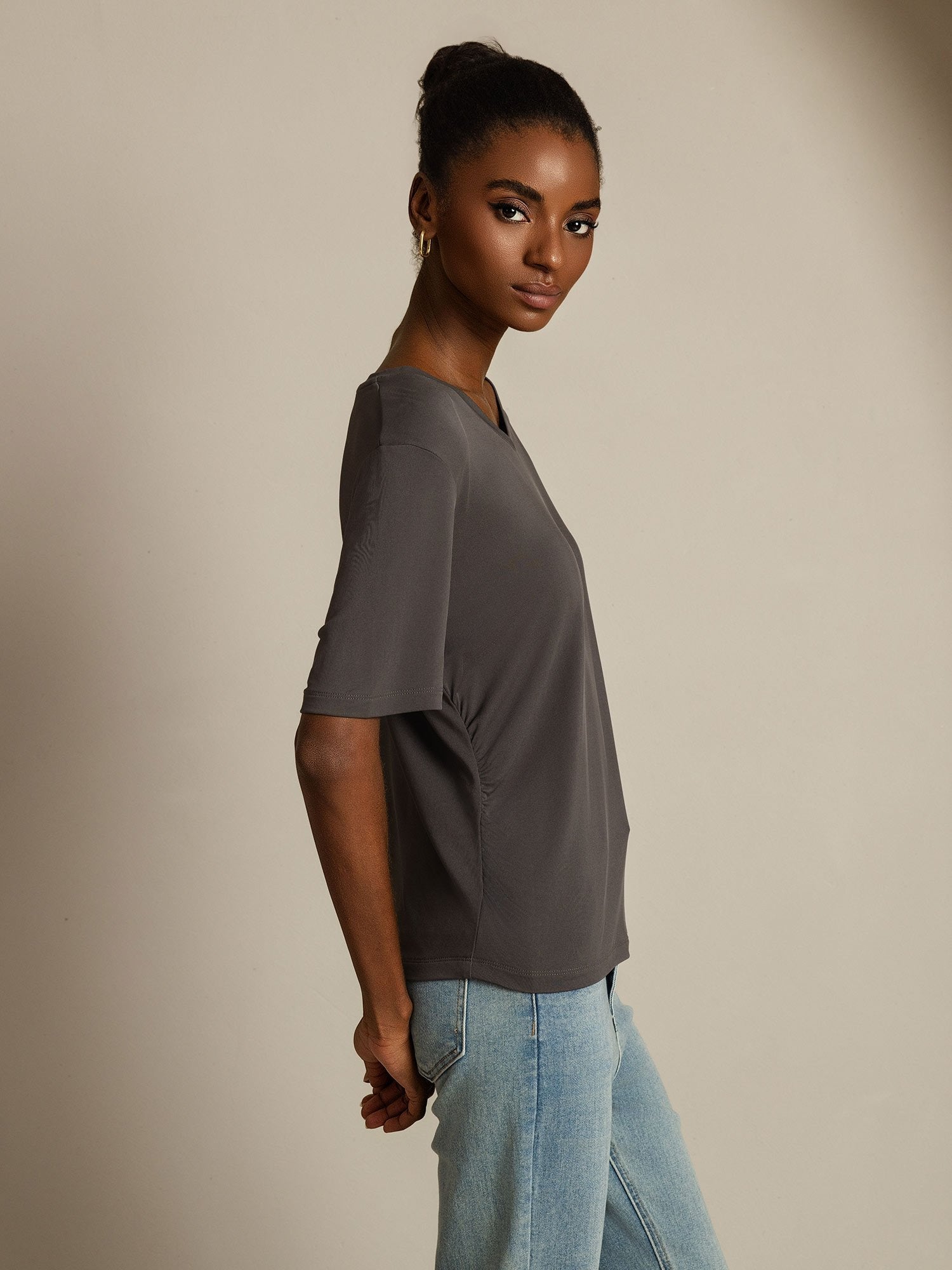 [Gris] SilkSilky-FR Soie Womens T-Shirt 003,