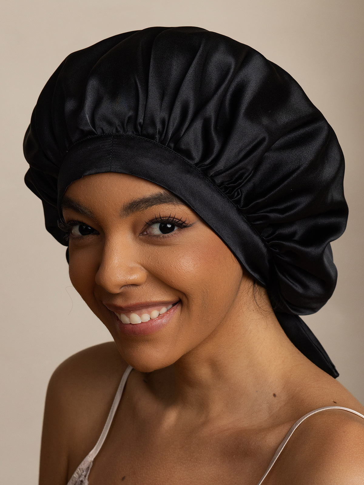 [Noir] SilkSilky-FR Pure Soie Sleep Cap 004