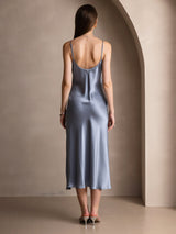 [Bleu Grisâtre] SilkSilky-FR Sleeveless V Neck Robes 002
