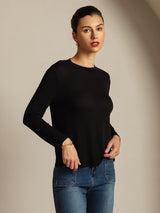 [Noir] SilkSilky-FR Long Sleeve Crew Neck Femme T-Shirt 006