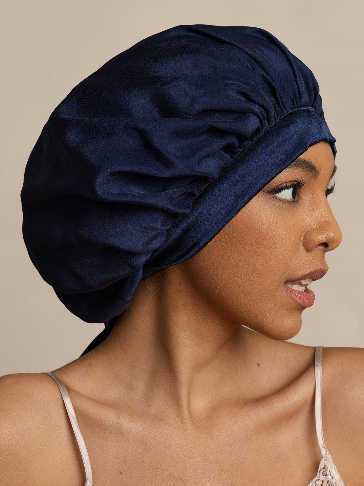 [Bleu Foncé] SilkSilky-FR Pure Soie Sleep Cap 005
